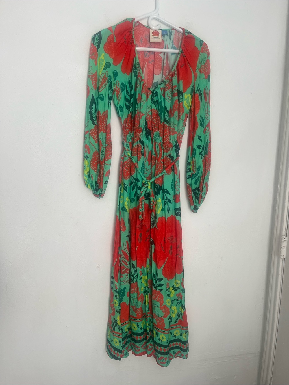 FARM rio Green and Red Floral Maxi Dress - Long Sleeve